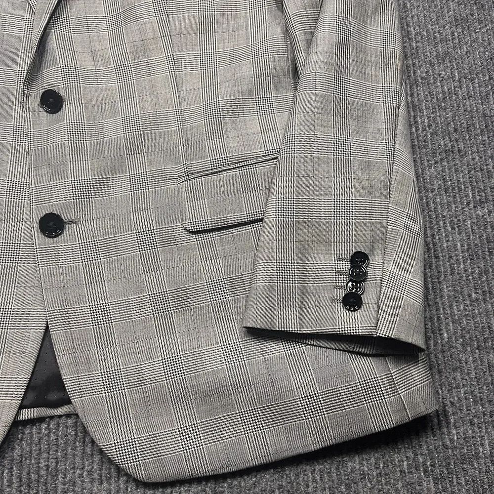 Express Producer Modern Fit Jacket Blazer Mens 44 Regular Slim Plaid Check Grey - Picture 9 of 12